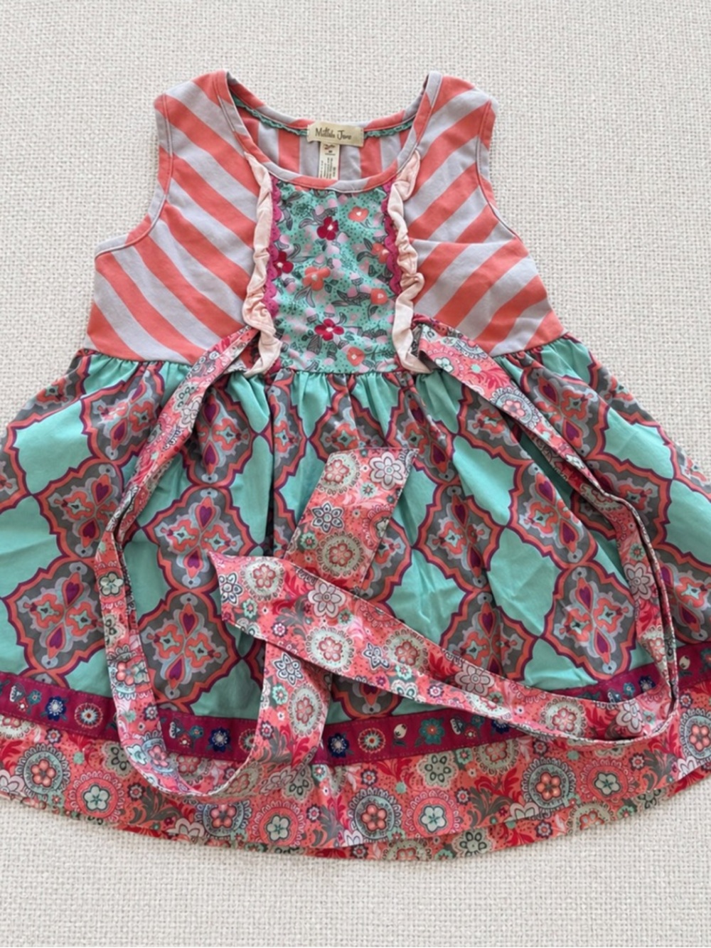 Matilda Jane Coral & Aqua Mixed-Print Toddler Dress